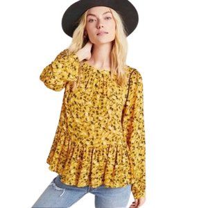 Anthropologie Maeve Cheyenne Yellow Hold Floral Print Peplum Blouse